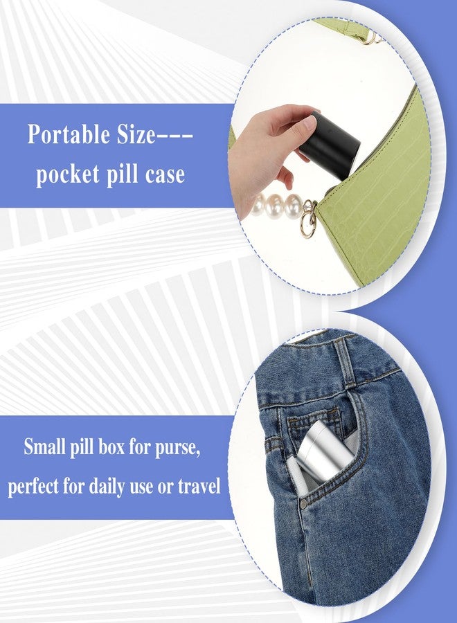 COMNICO 2pcs Portable Metal Pill Organizer, Round Daily Pill Box Holder Pocket Small Pill Case Medicine Organizer Vitamin Bottle Containers for Traveling Outdoor Fish Oils Supplements (Black+Silver) - Image 3